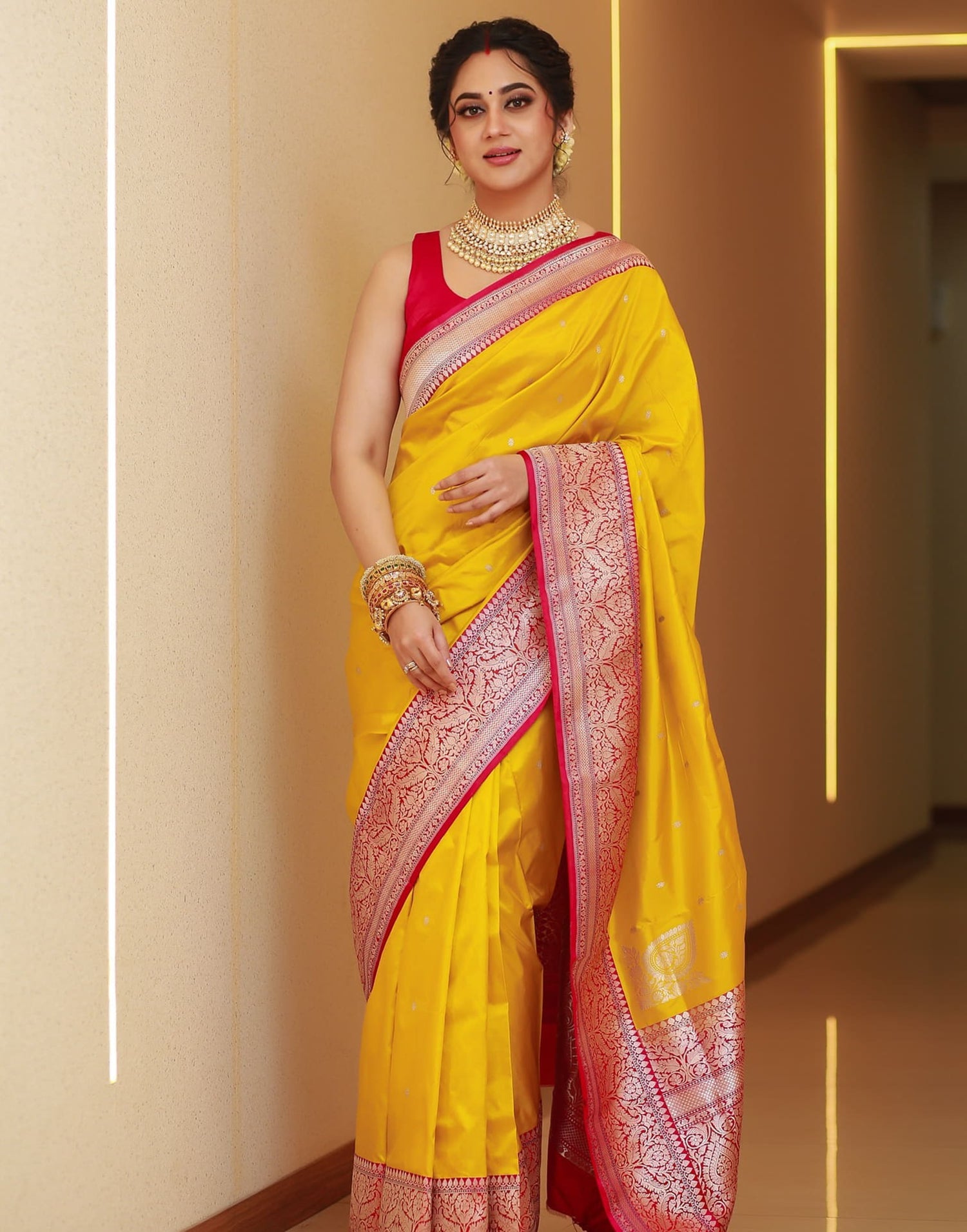 Yellow Silk Woven Banarasi Saree