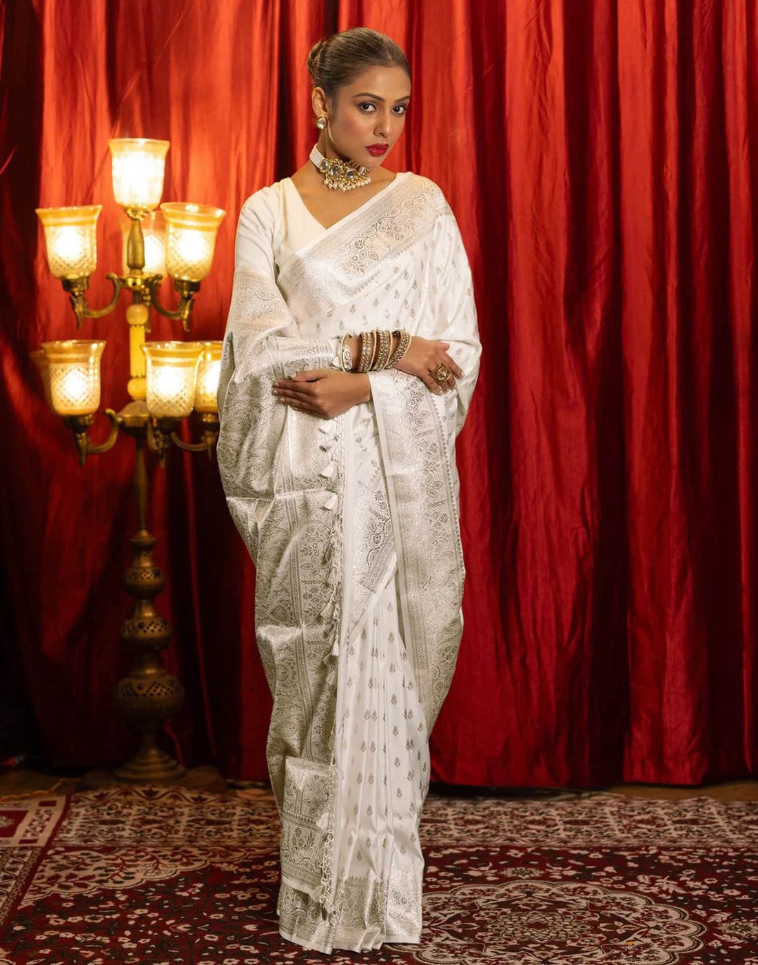 White Silk Woven Kanjivaram Saree