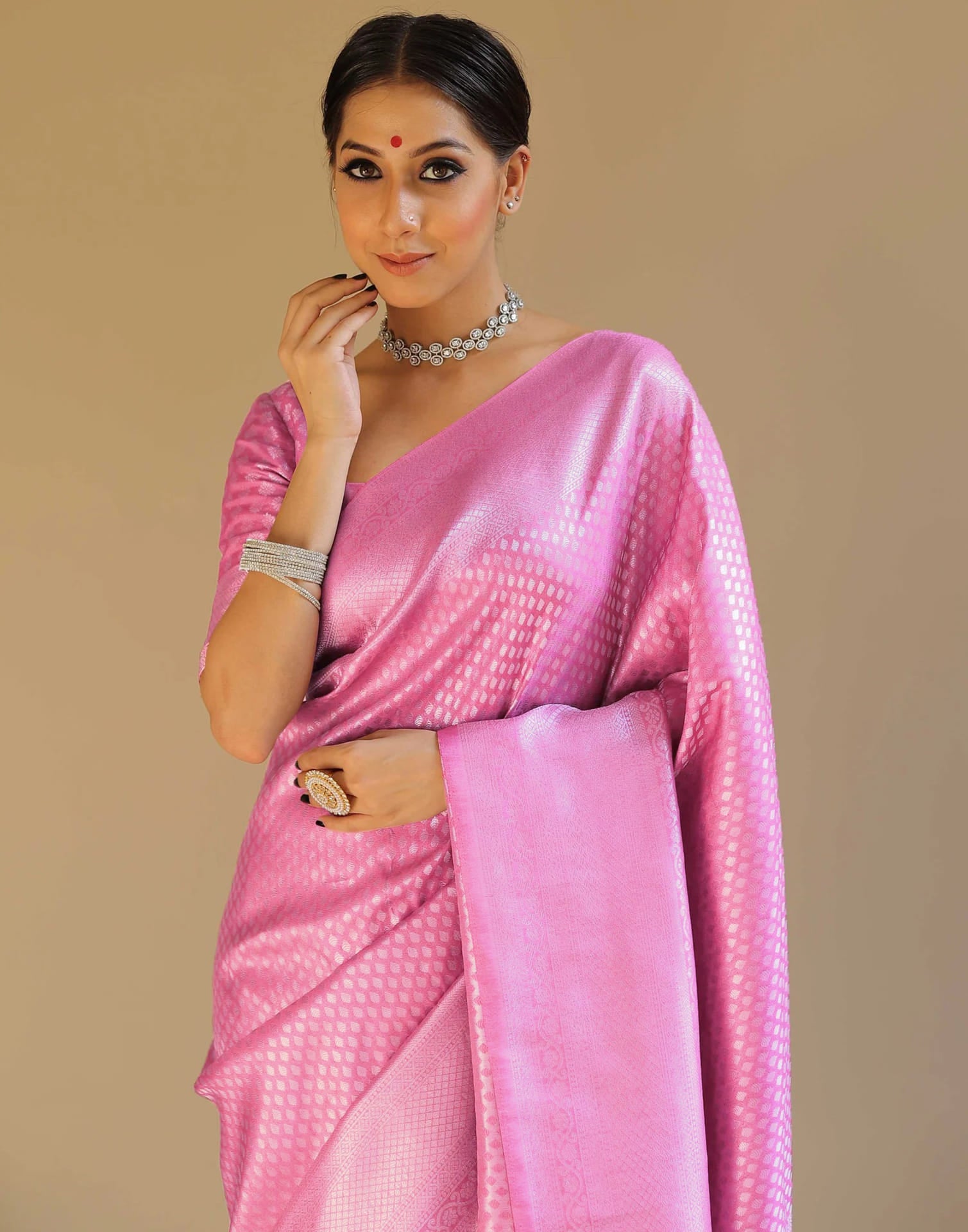 Hot Pink Silk Woven Kanjivaram Saree