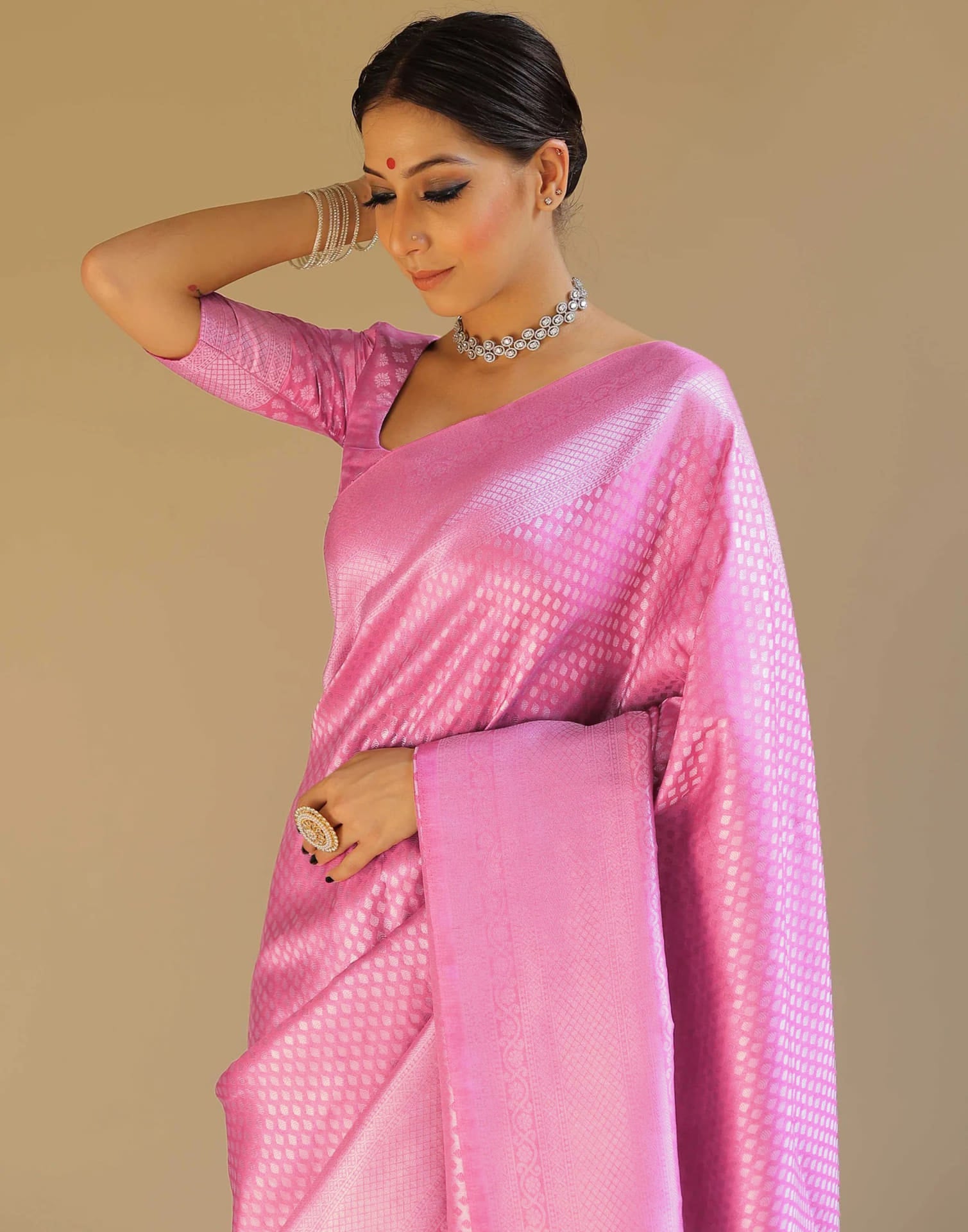 Hot Pink Silk Woven Kanjivaram Saree