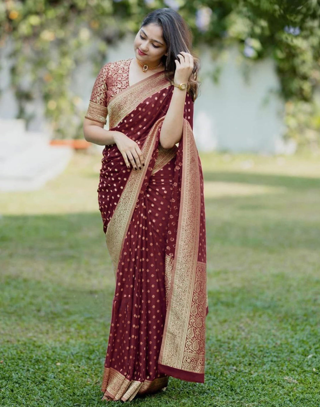 Maroon Silk Woven Banarasi Saree