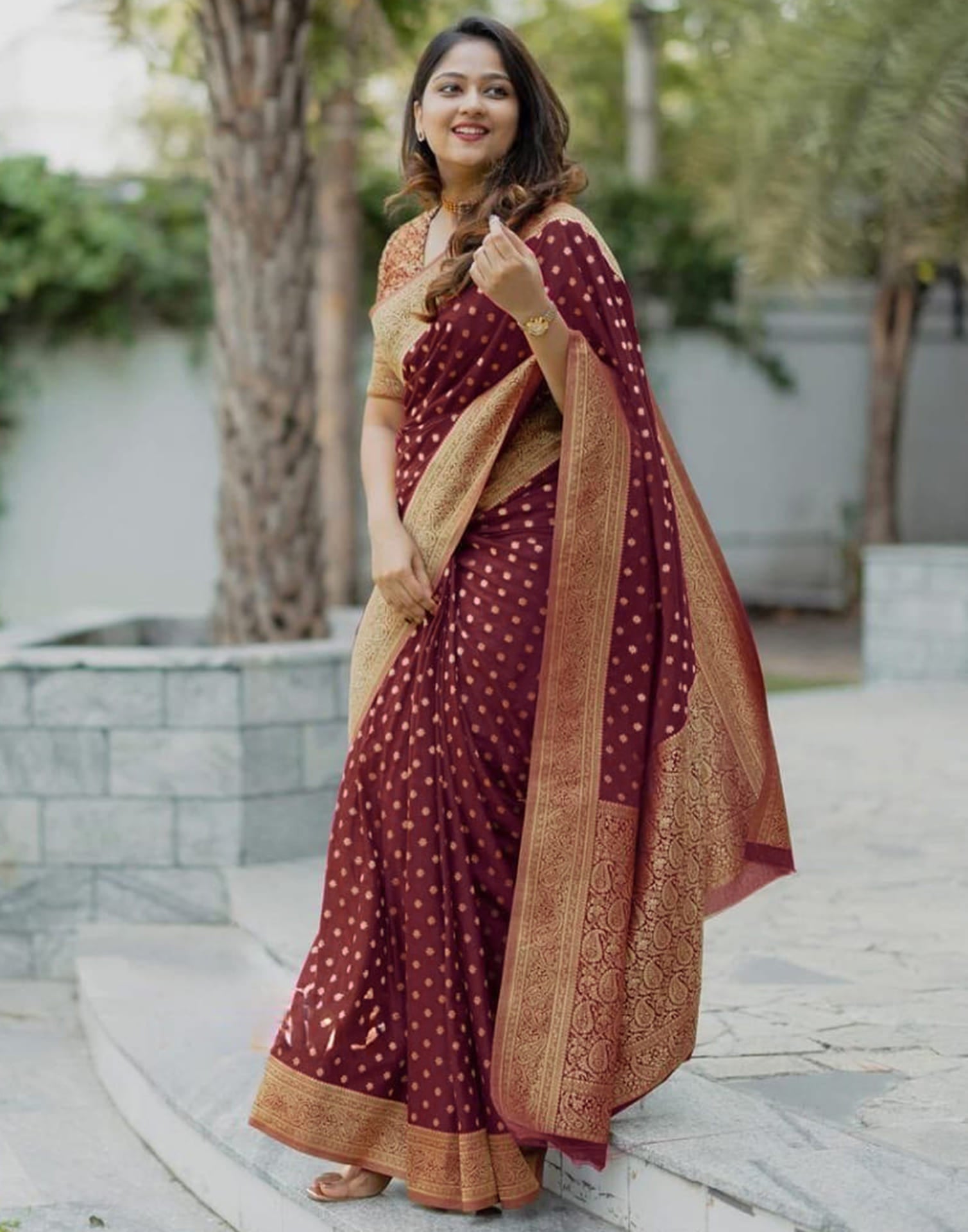 Maroon Silk Woven Banarasi Saree