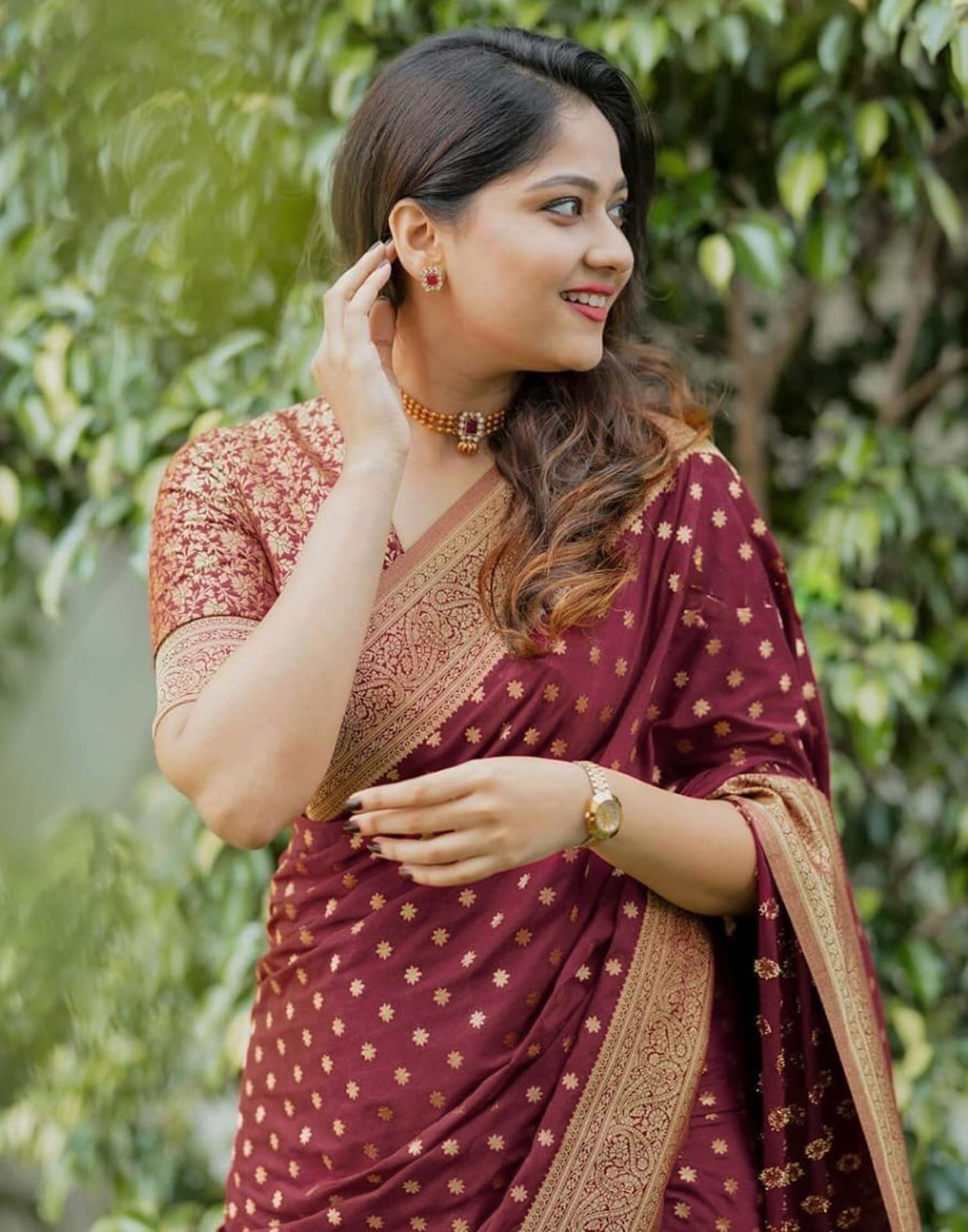 Maroon Silk Woven Banarasi Saree