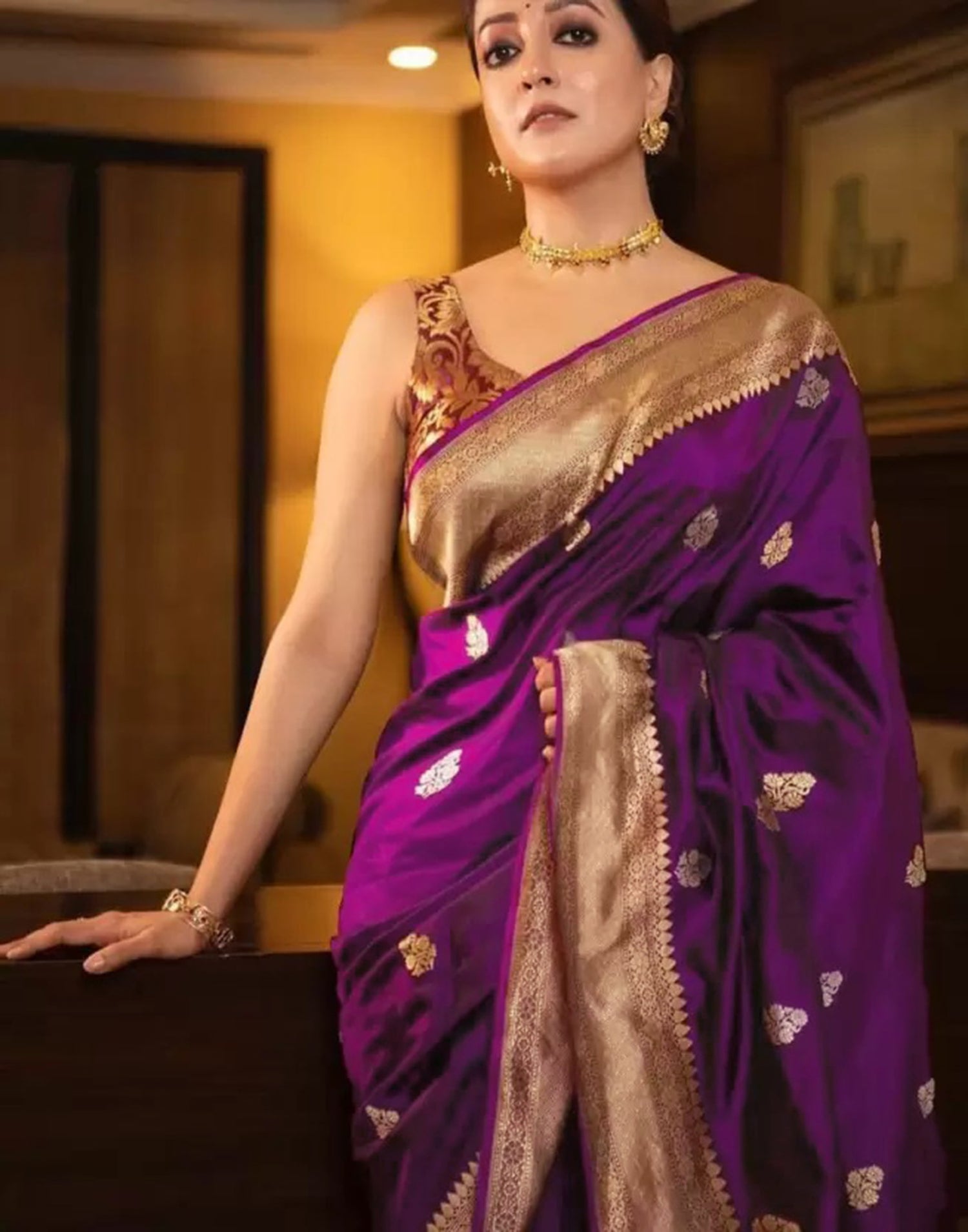 Wine Silk Woven Kanjivaram Saree