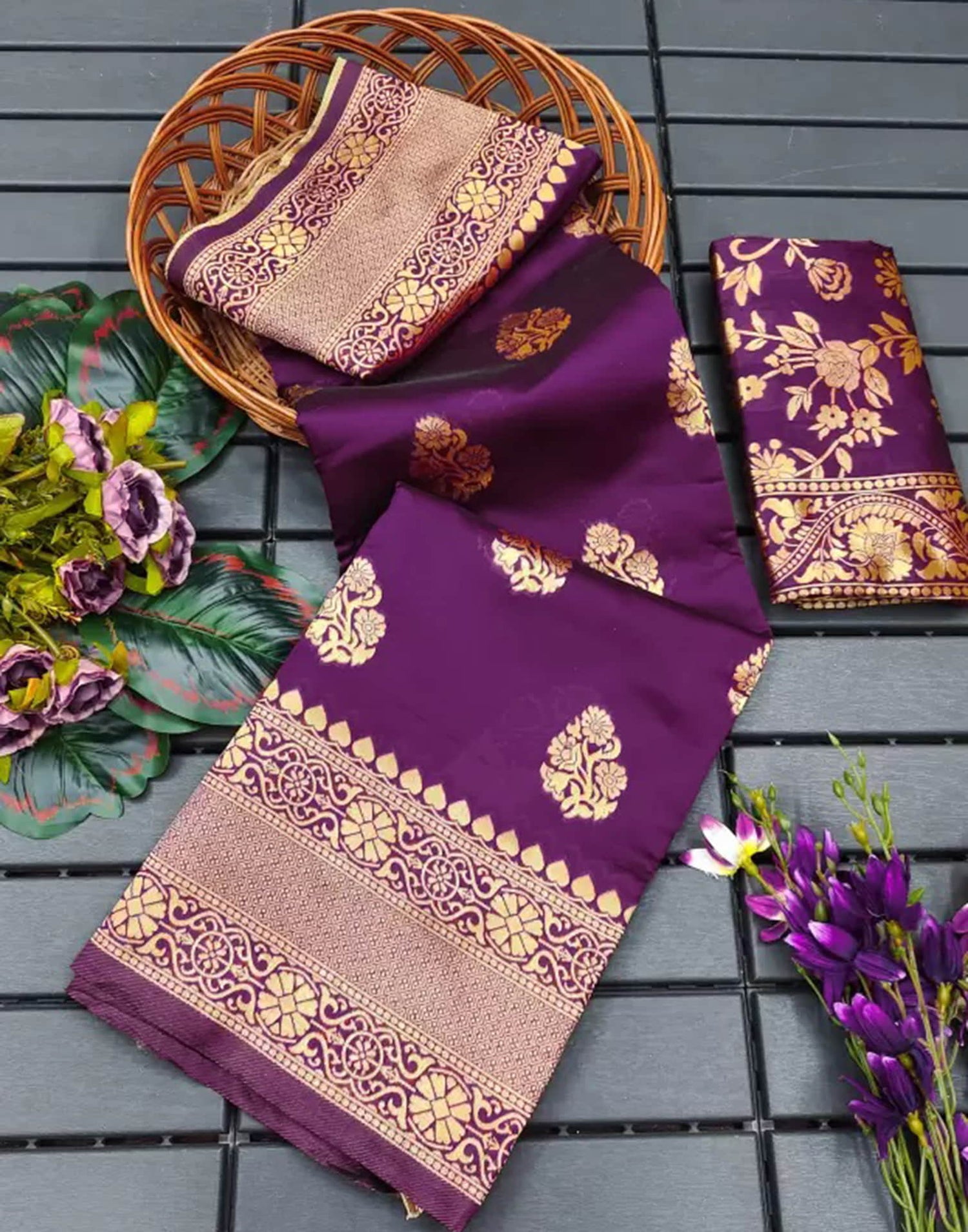 Wine Silk Woven Kanjivaram Saree