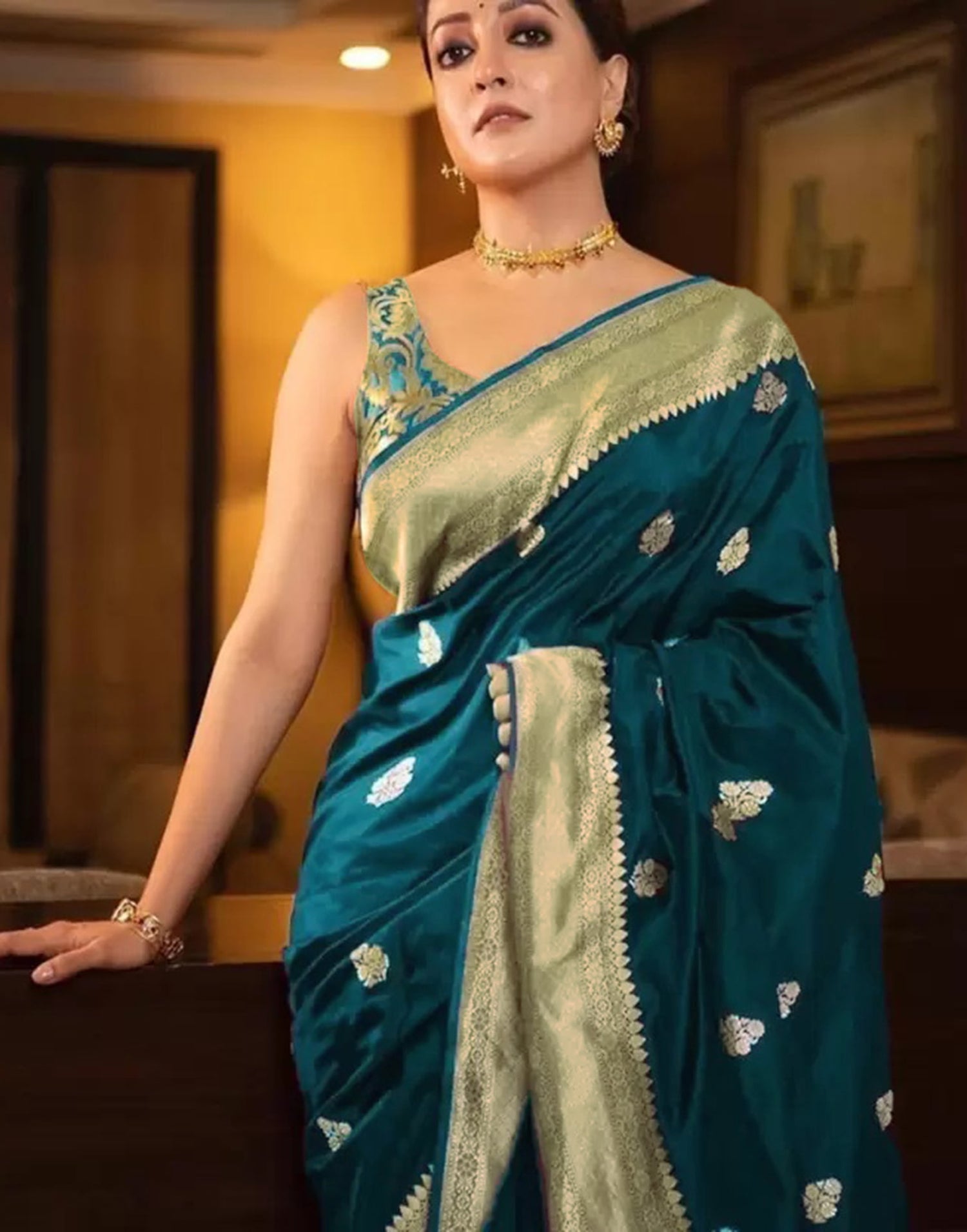 Rama Blue Silk Woven Kanjivaram Saree