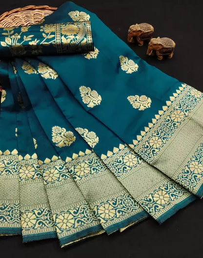 Rama Blue Silk Woven Kanjivaram Saree