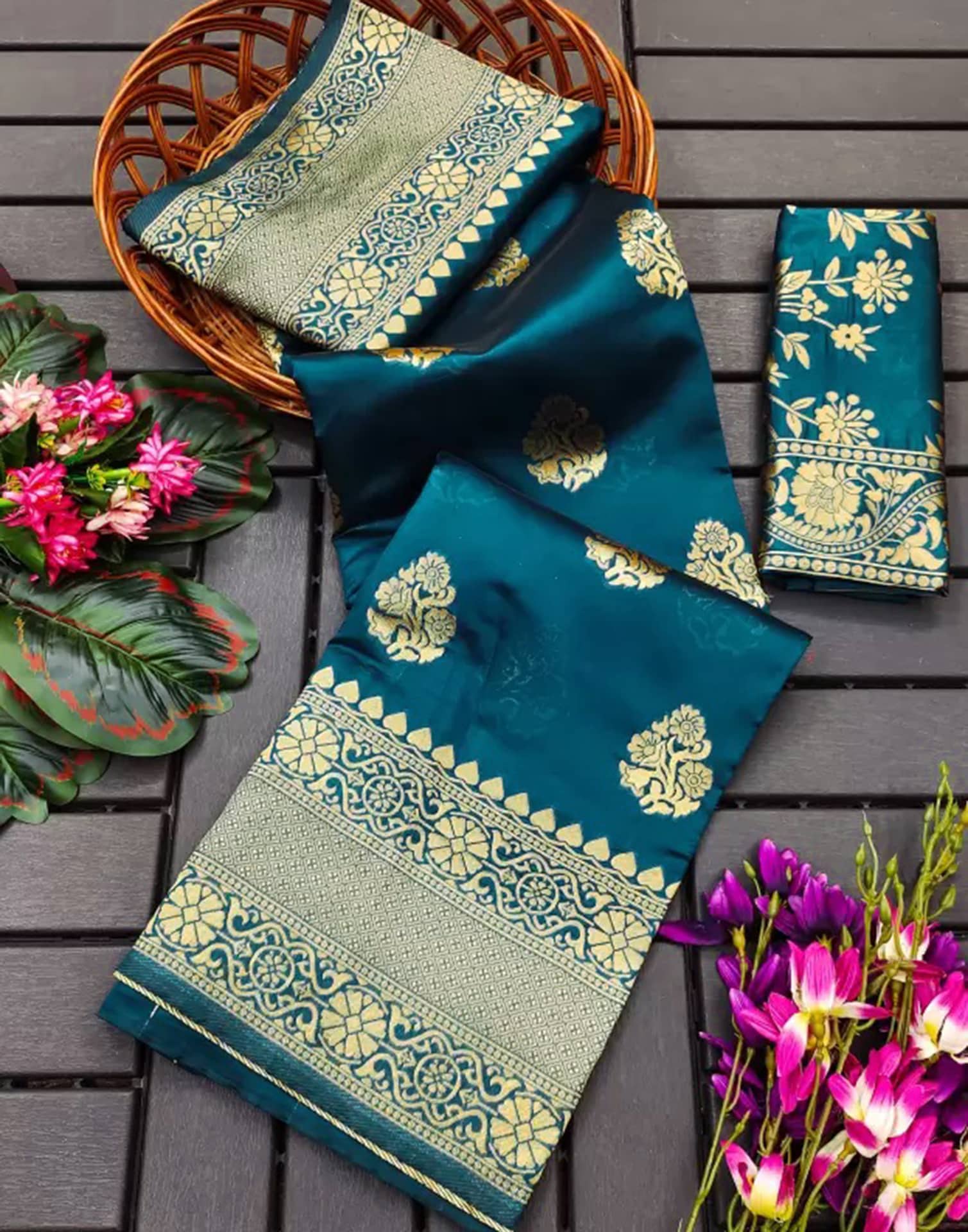 Rama Blue Silk Woven Kanjivaram Saree