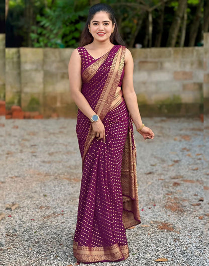 Dark Purple Silk Woven Banarasi Saree