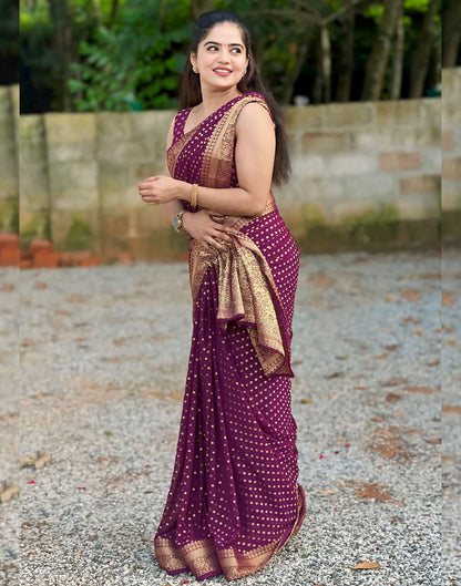 Dark Purple Silk Woven Banarasi Saree