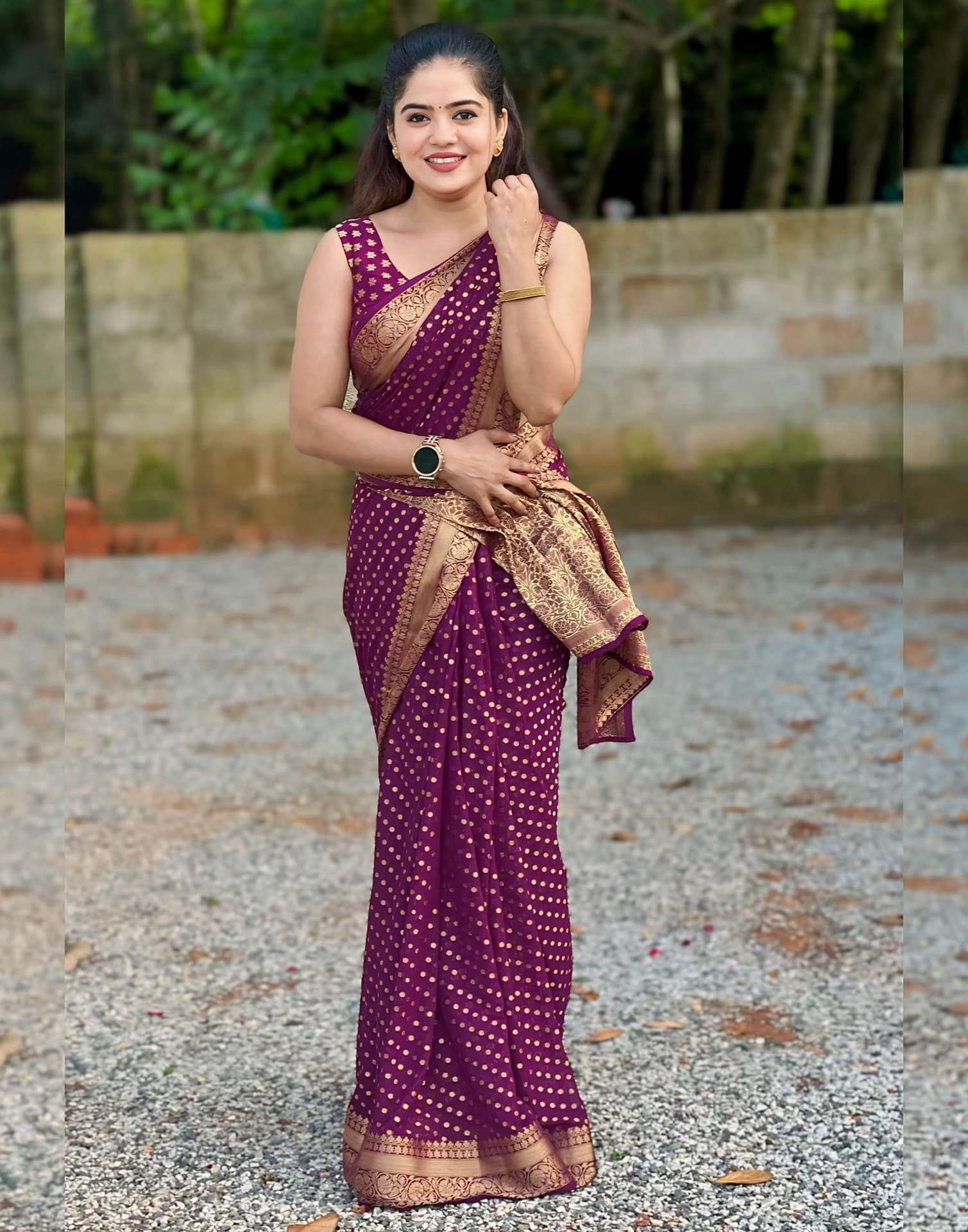 Dark Purple Silk Woven Banarasi Saree