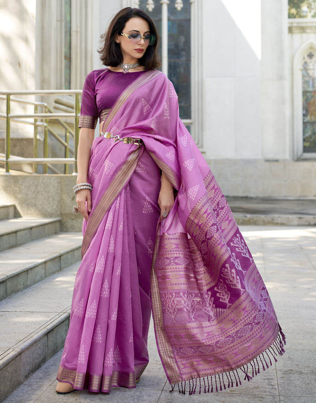 Purple Silk Ikkat Woven Saree