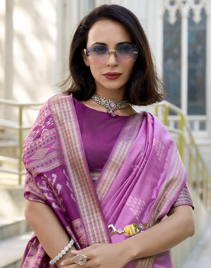 Purple Silk Ikkat Woven Saree