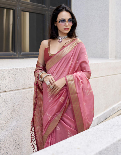 Pink Silk Ikkat Woven Saree