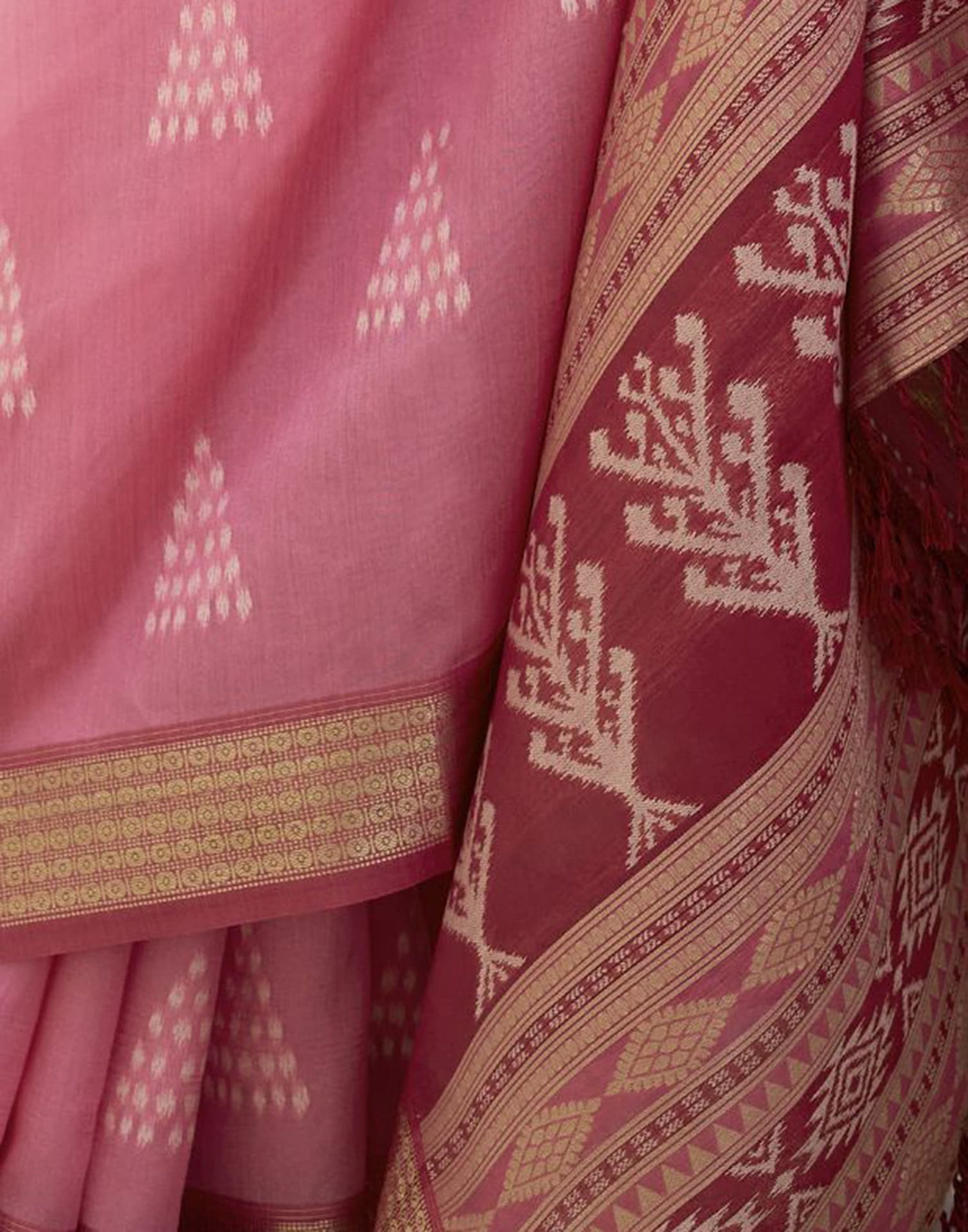 Pink Silk Ikkat Woven Saree
