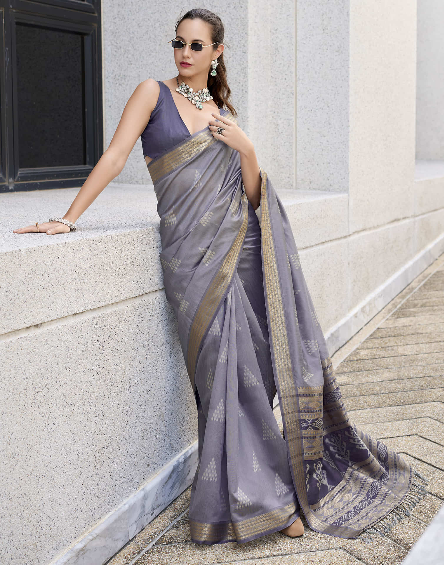 Grey Silk Ikkat Woven Saree