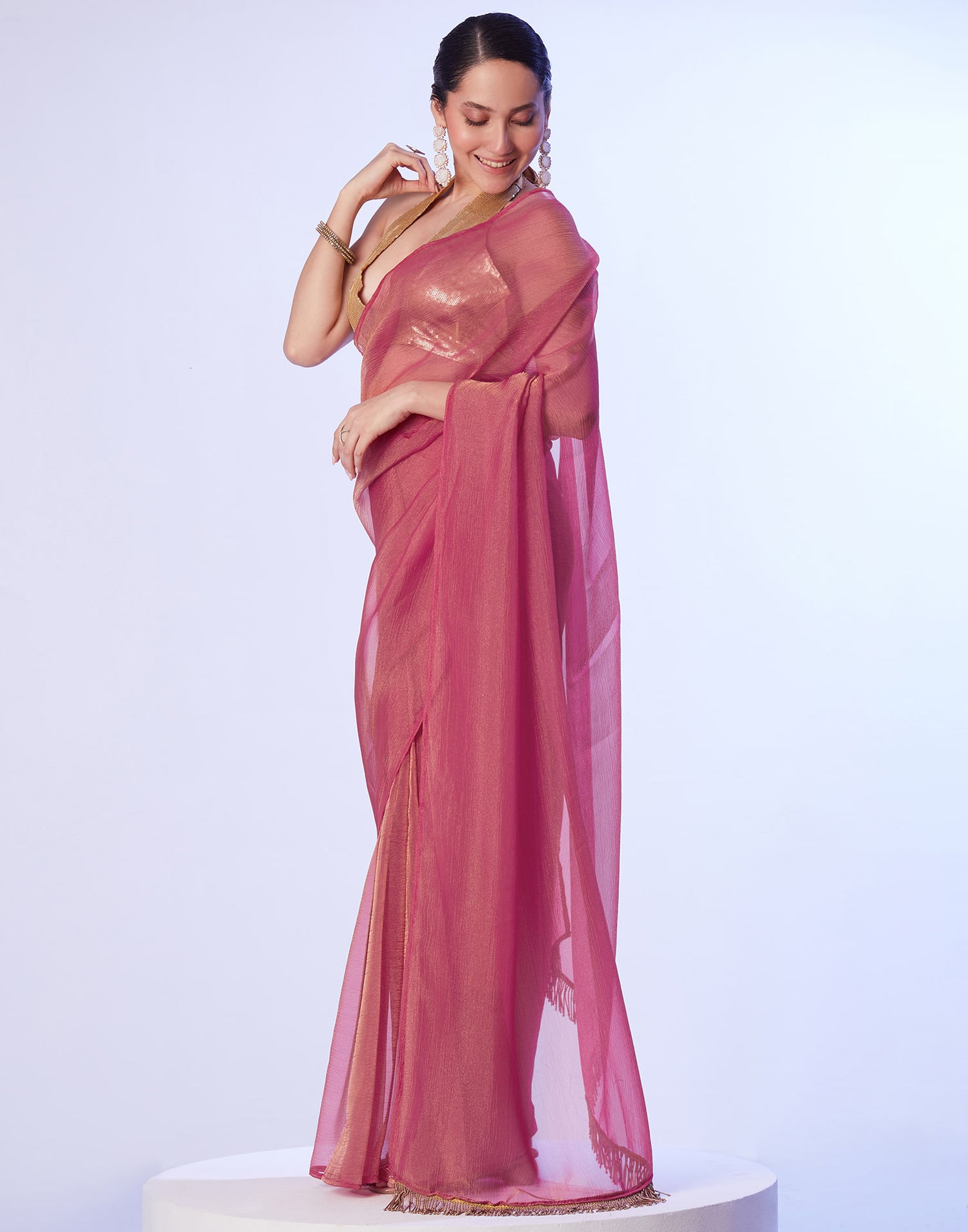 Rani Pink Shimmer Dyed Solid Saree