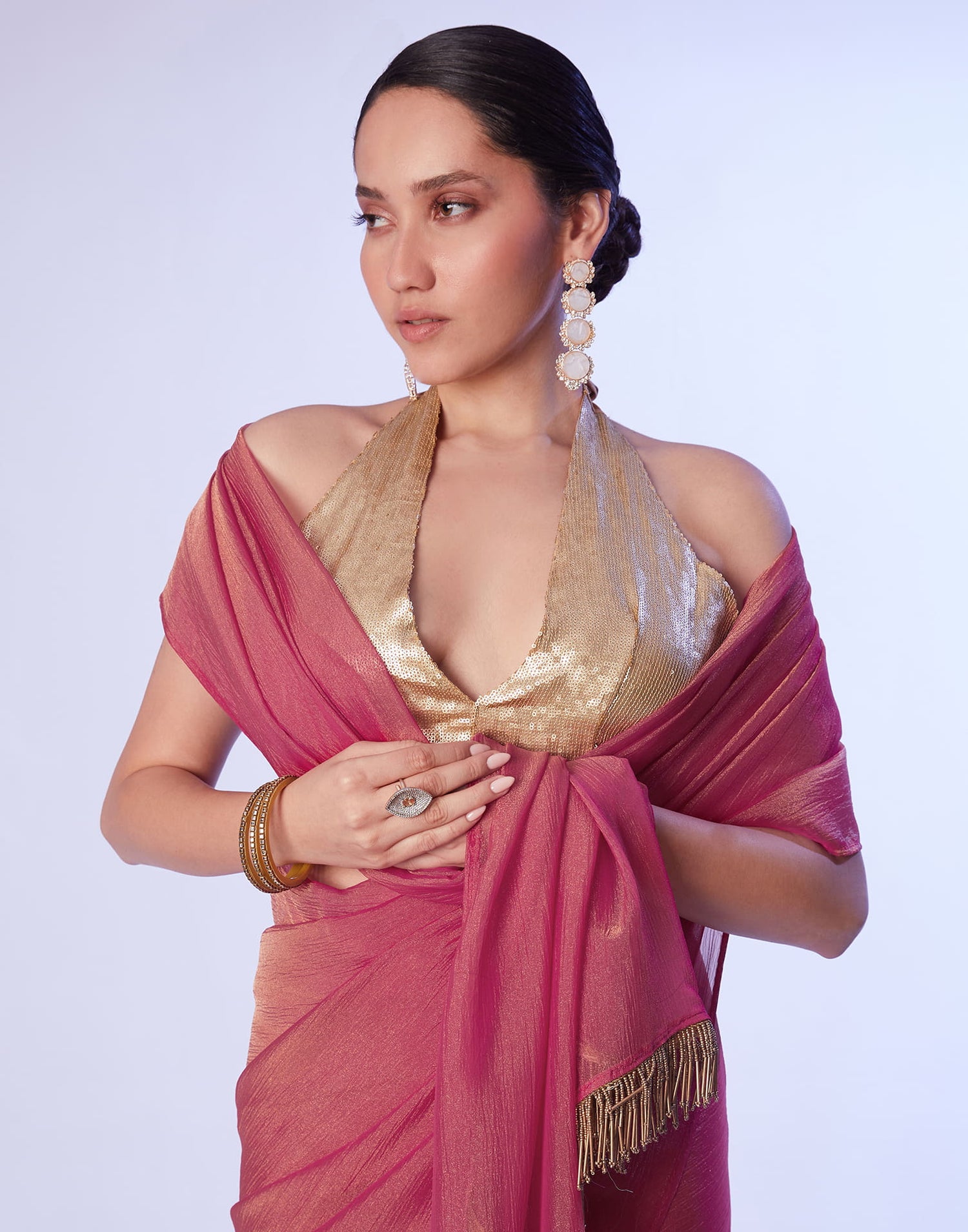 Rani Pink Shimmer Dyed Solid Saree