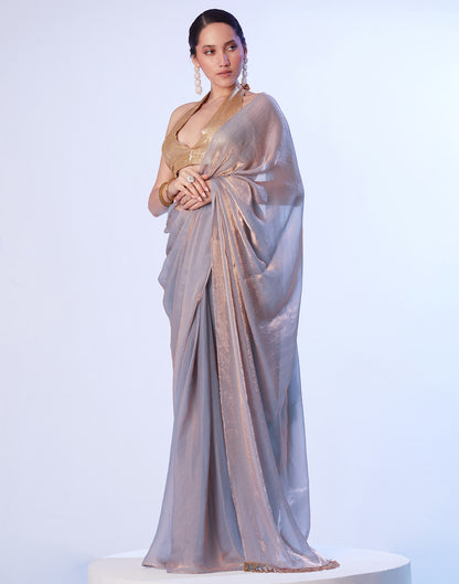 Grey Tissue Silk Dyed Solid Saree