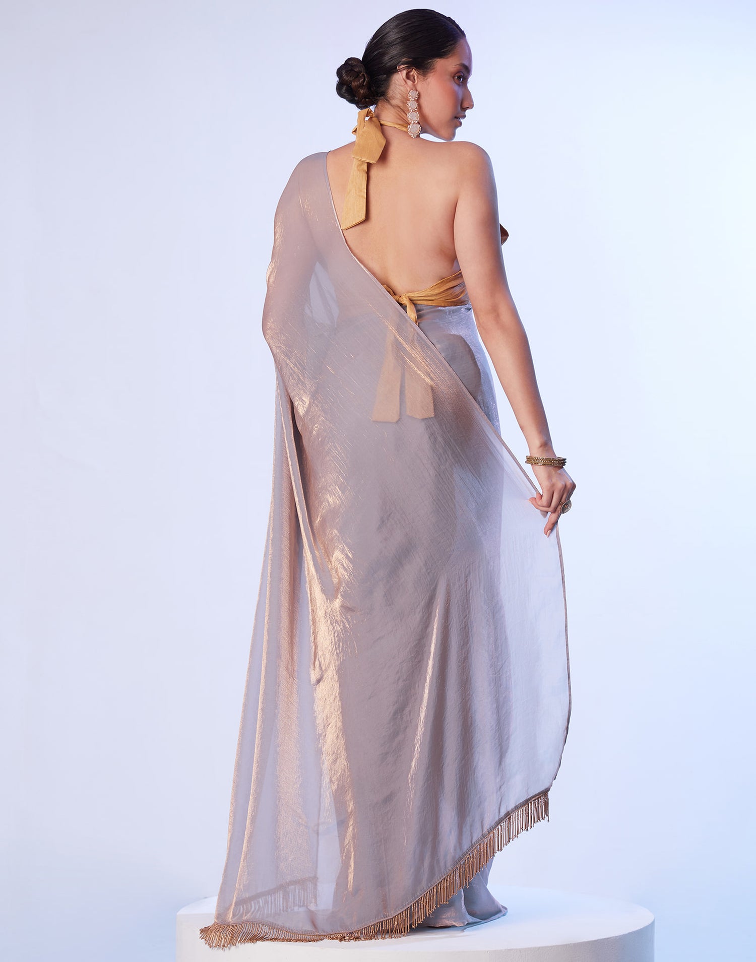 Grey Tissue Silk Dyed Solid Saree