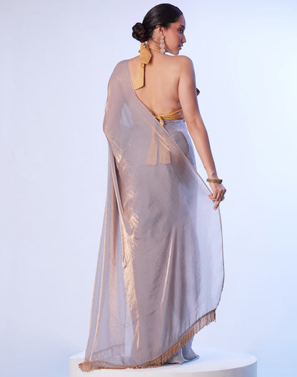 Grey Tissue Silk Dyed Solid Saree
