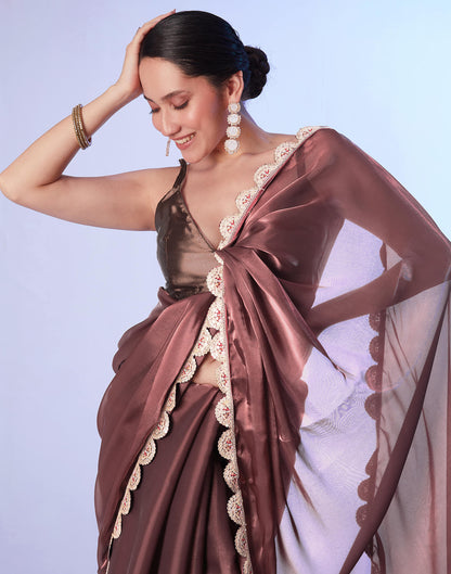 Dark Mauve Shimmer Lace Solid Saree