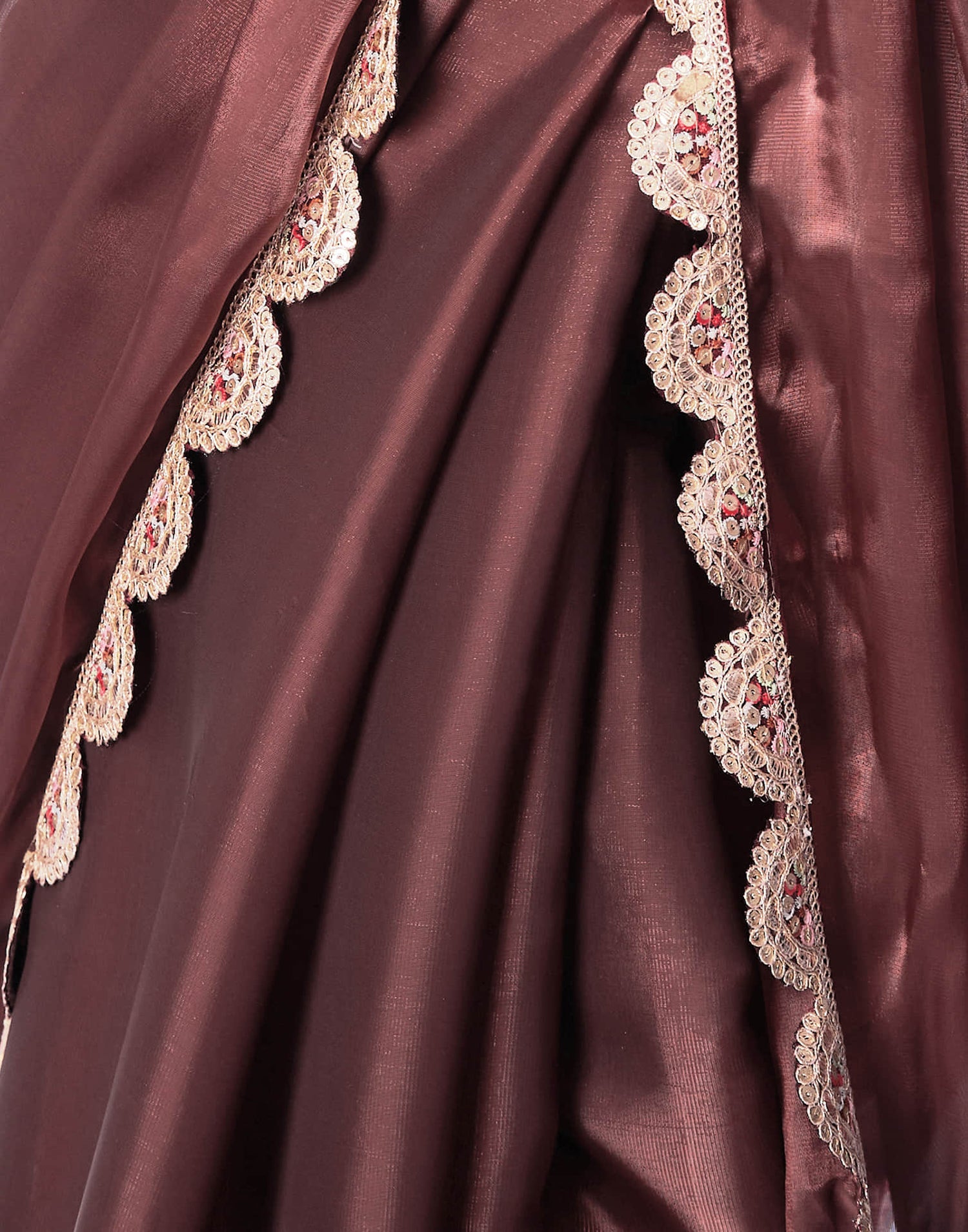 Dark Mauve Shimmer Lace Solid Saree