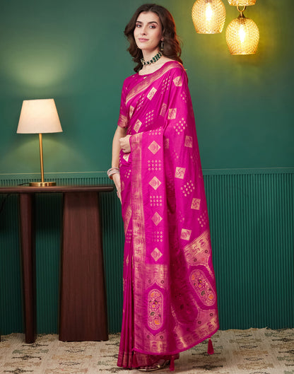 Rani Pink Silk Woven Banarasi Saree