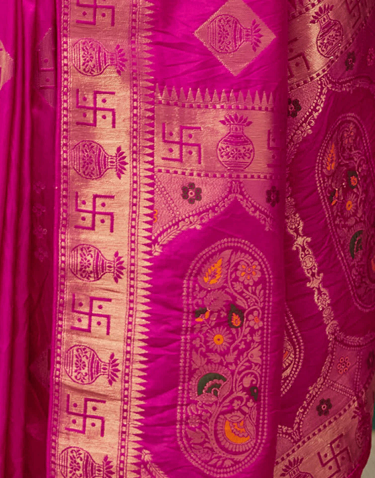 Rani Pink Silk Woven Banarasi Saree
