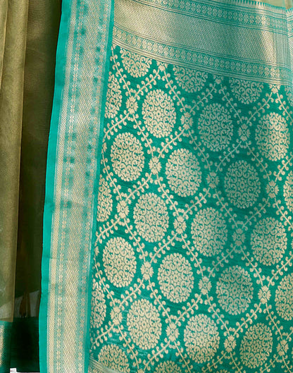 Light Olive Green Tissue Silk Woven Saree
