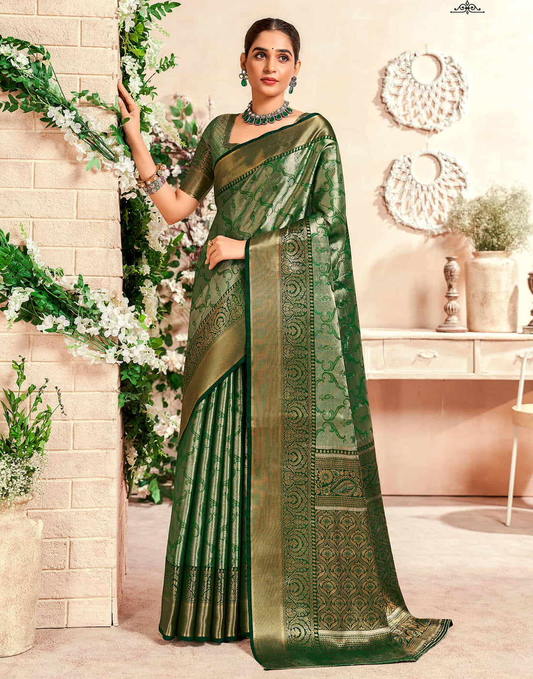 Dark Green Silk Woven Kanjivaram Saree