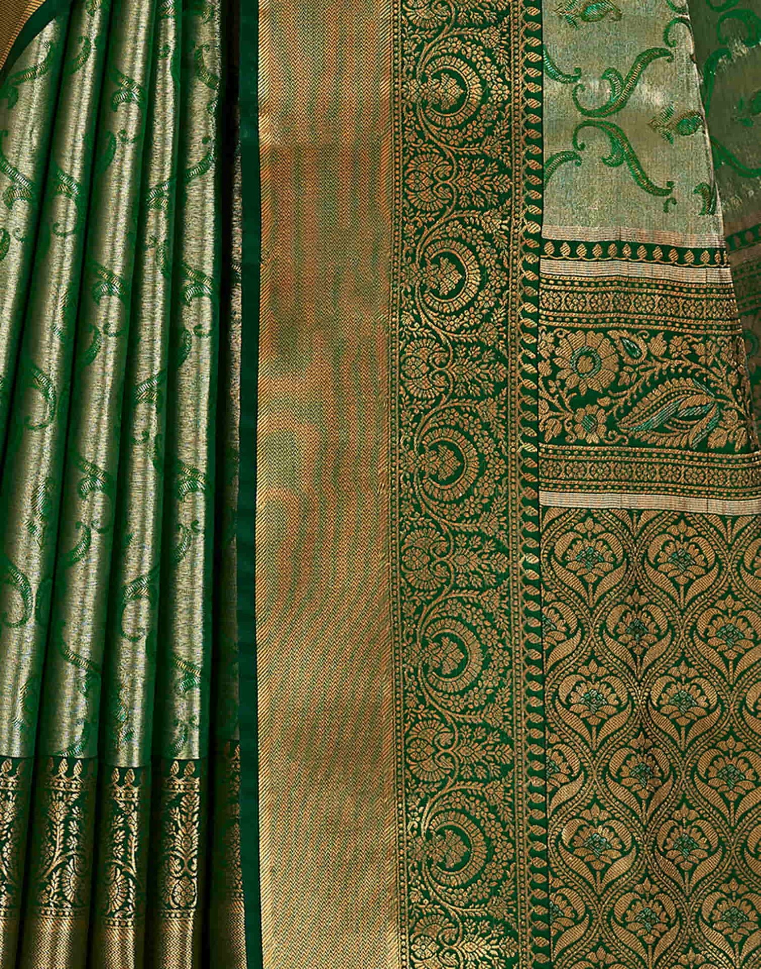 Dark Green Silk Woven Kanjivaram Saree