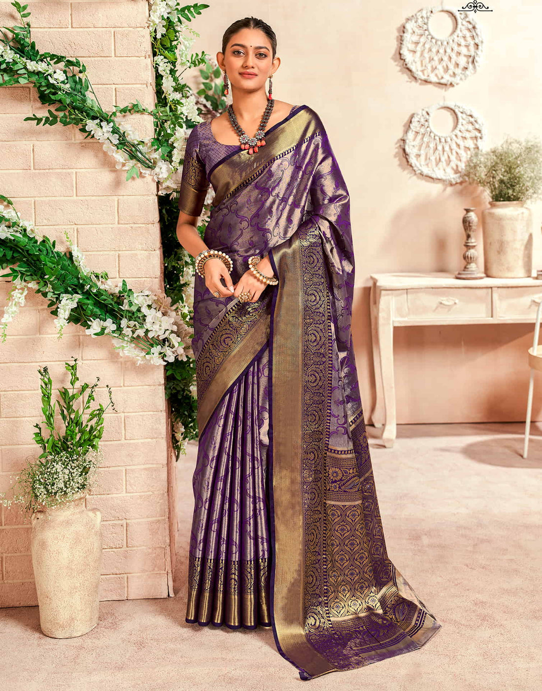 Purple Silk Woven Kanjivaram Saree