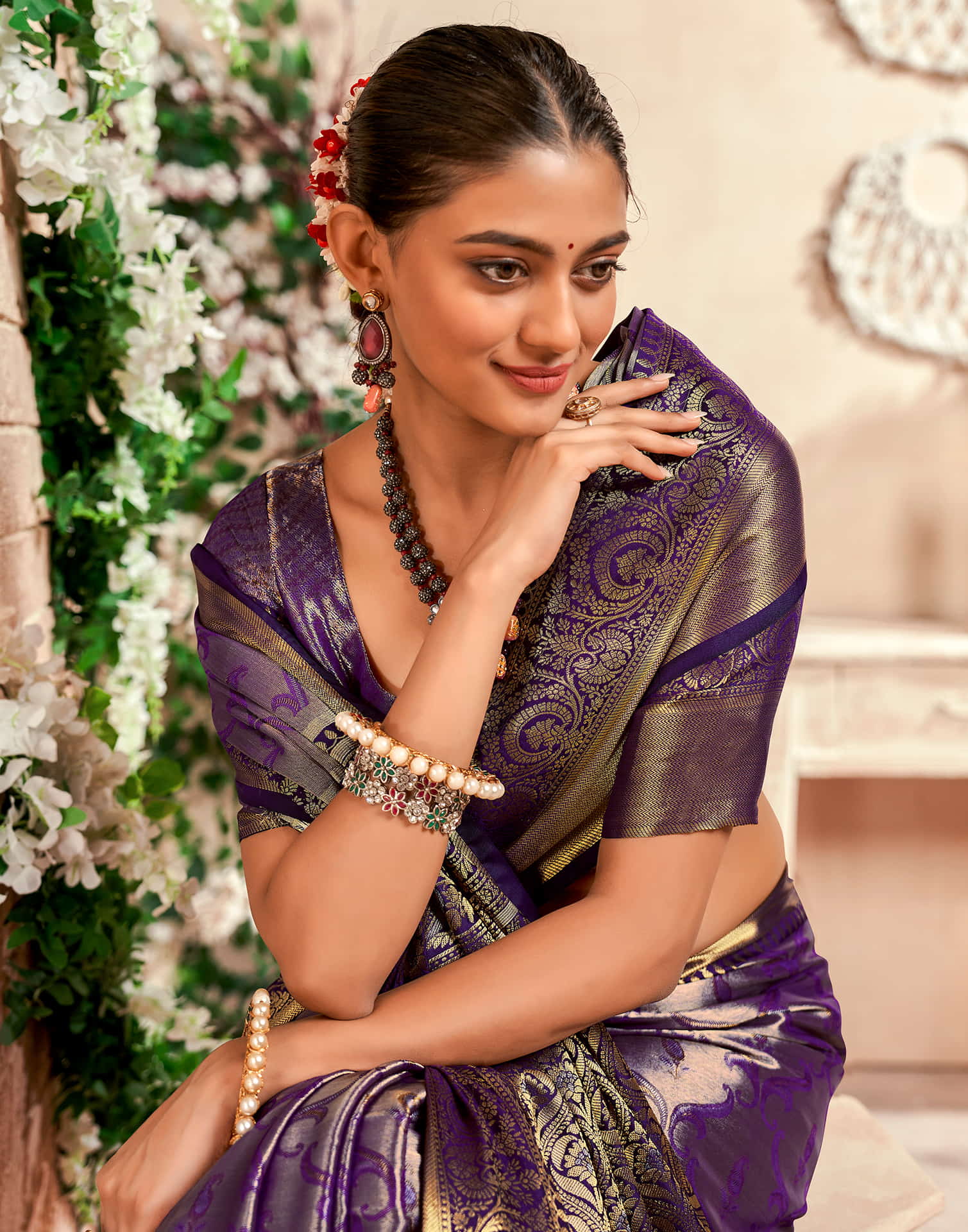 Purple Silk Woven Kanjivaram Saree