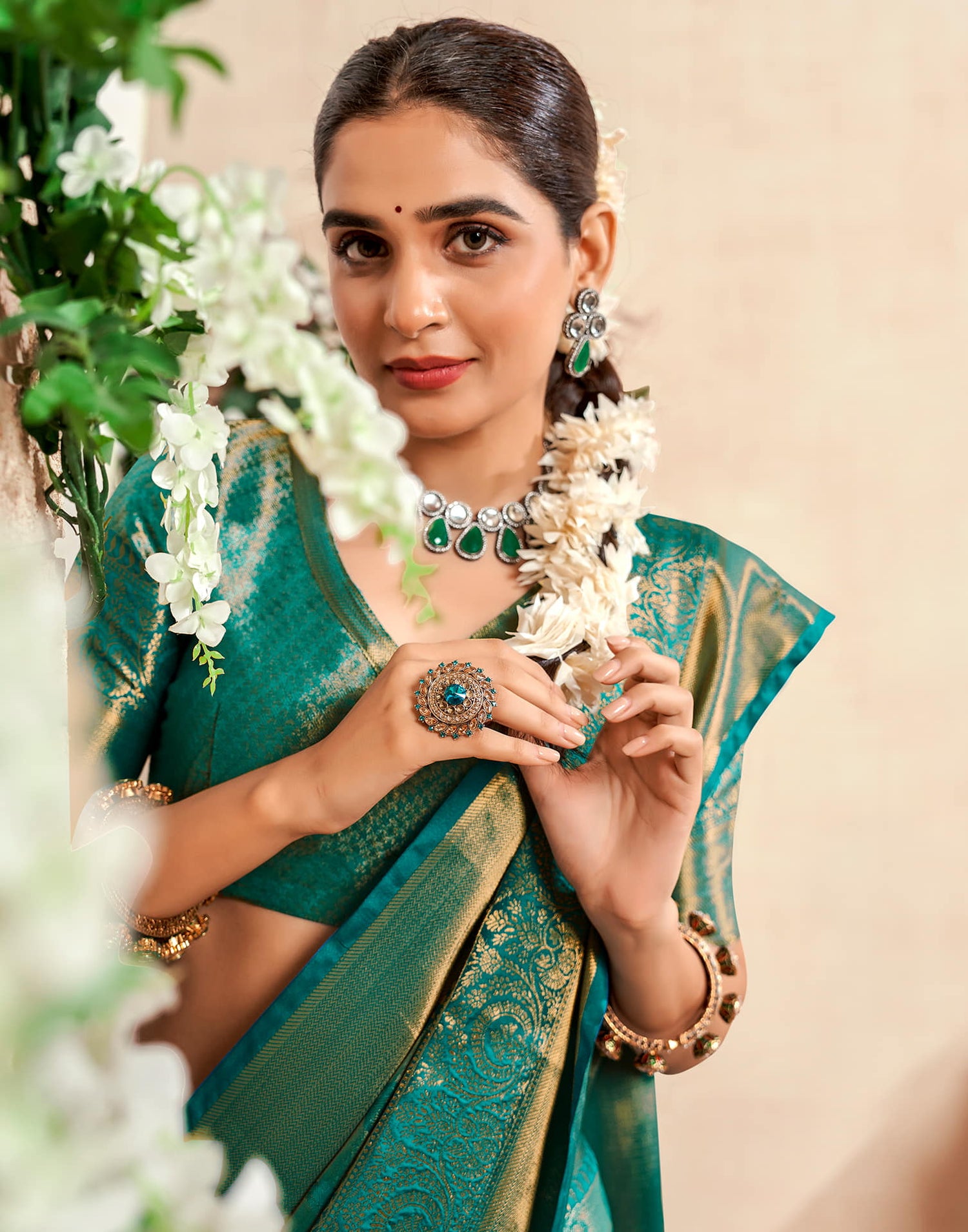 Teal Green Silk Woven Kanjivaram Saree