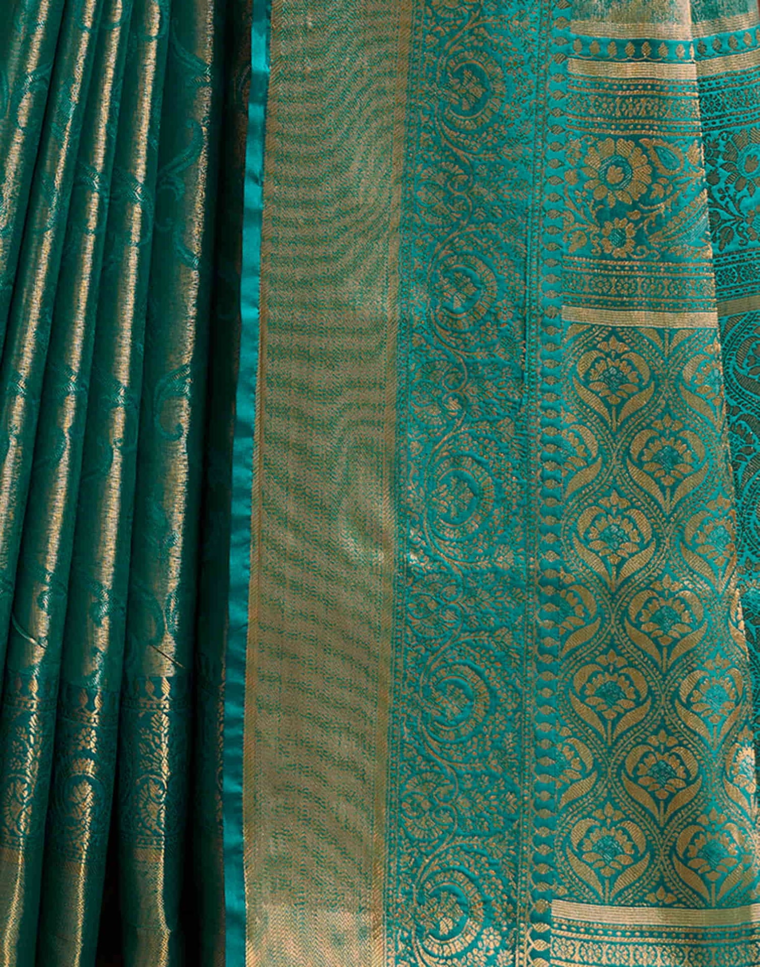 Teal Green Silk Woven Kanjivaram Saree