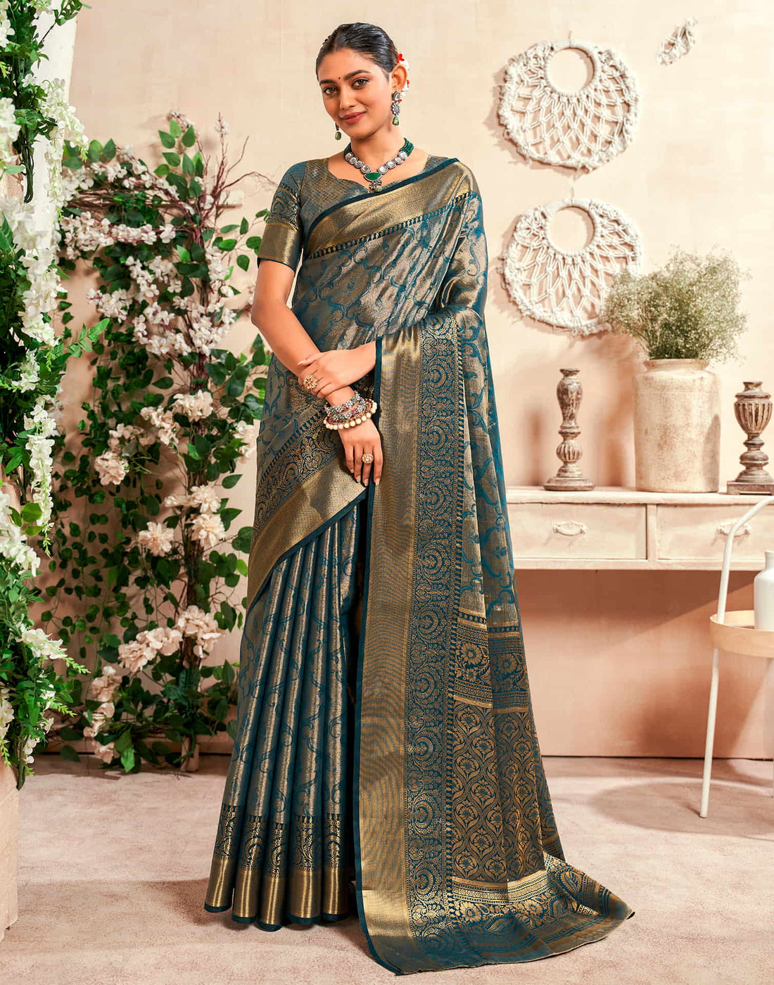 Rama Blue Silk Woven Kanjivaram Saree