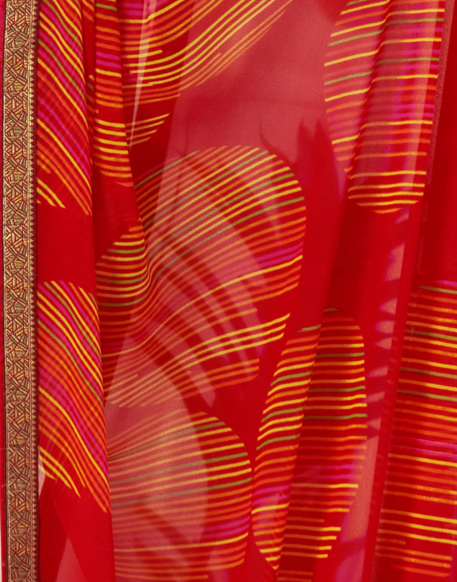 Red Georgette Geometric Printed Saree