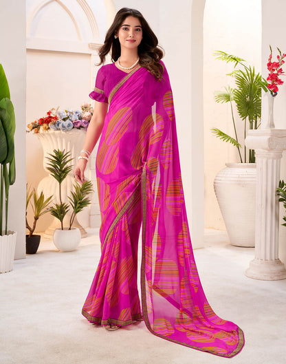 Magenta Georgette Geometric Printed Saree