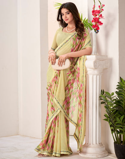 Light Yellow Georgette Geometric Printed Saree