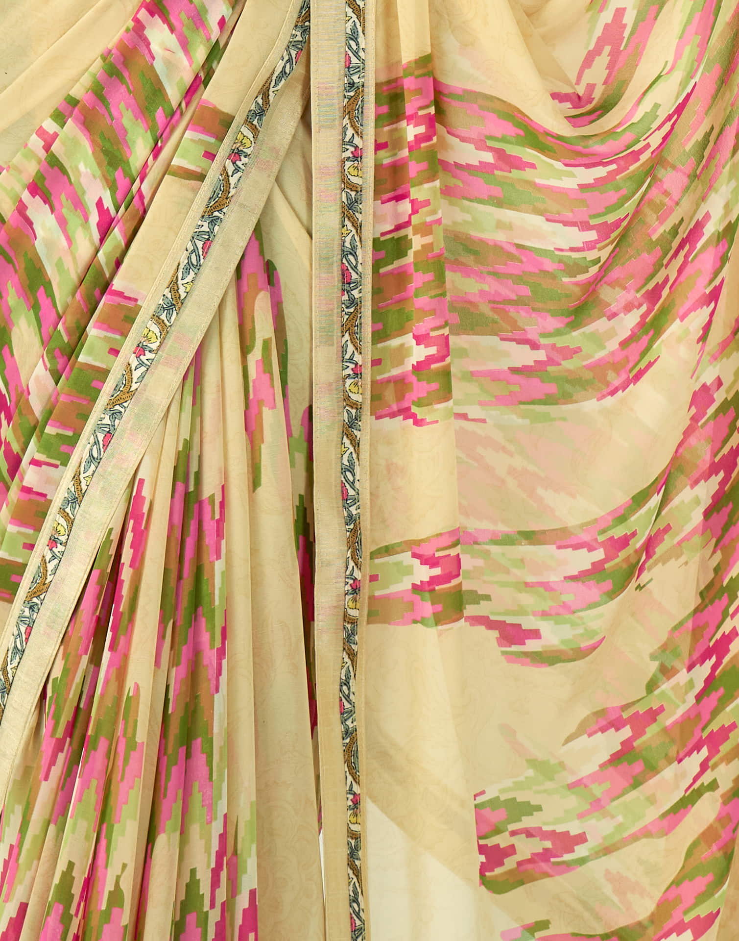 Light Yellow Georgette Geometric Printed Saree
