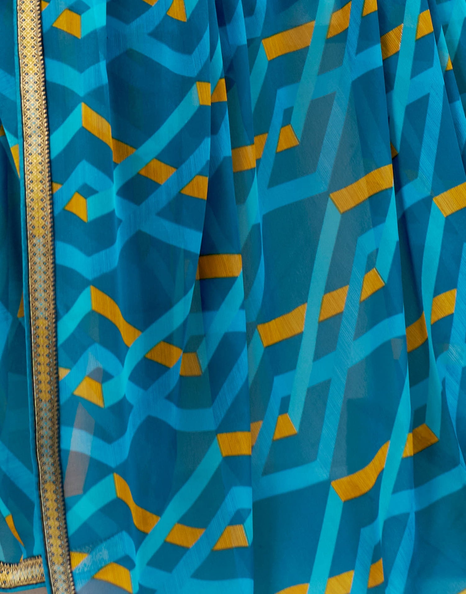 Teal Blue Georgette Geometric Printed Saree
