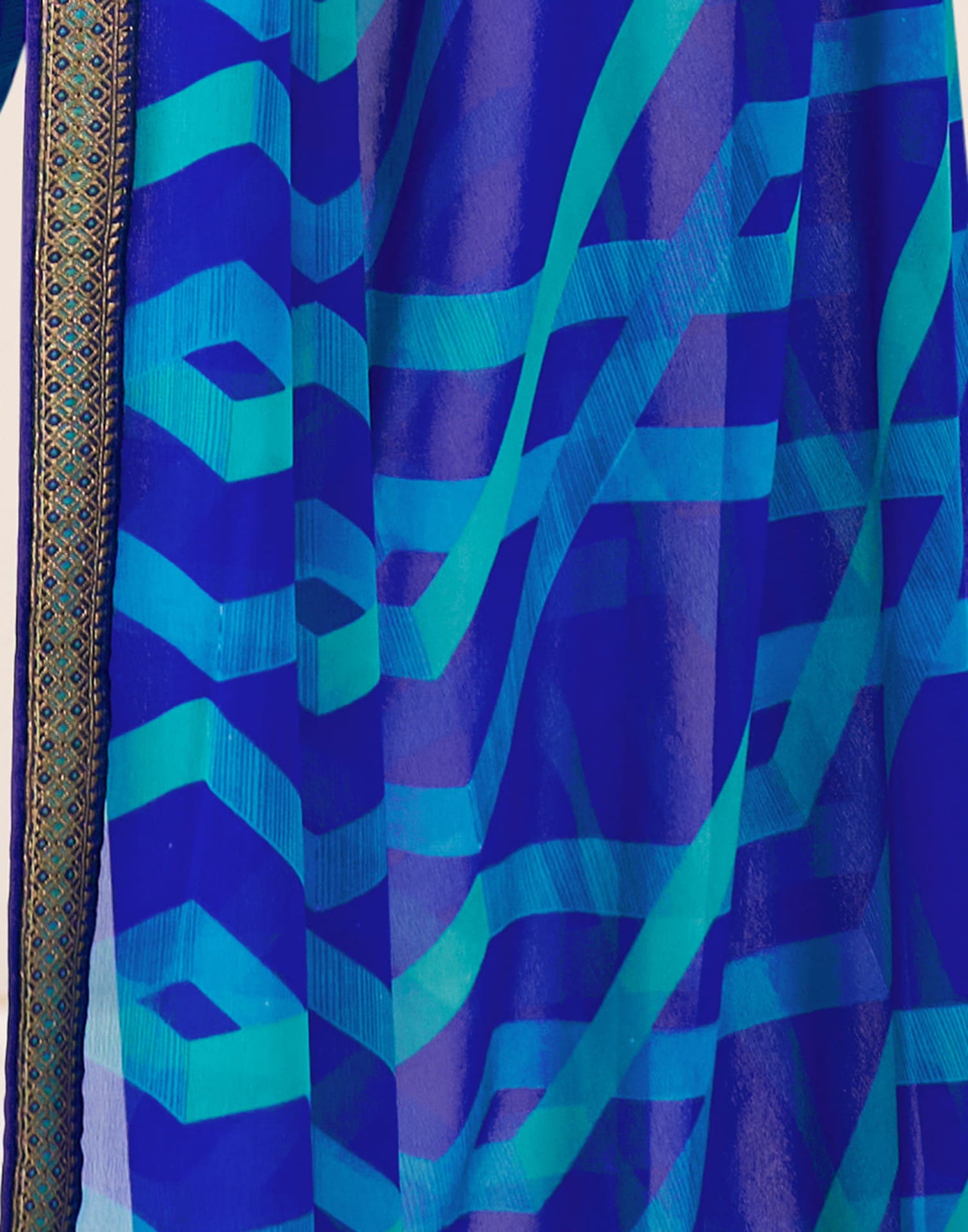Dark Blue Georgette Geometric Printed Saree
