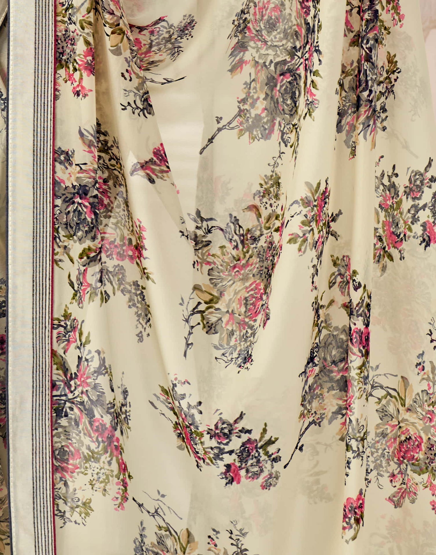 Cream Georgette Printed Saree