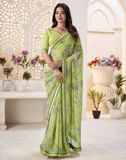 Light Green Georgette Printed Saree