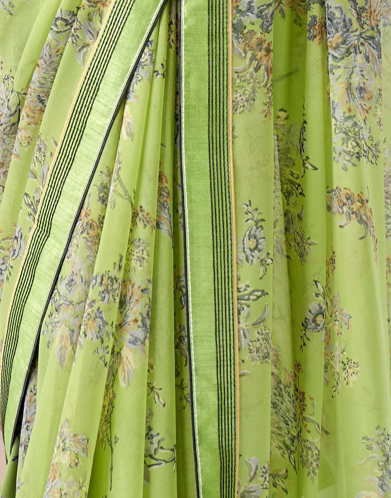 Light Green Georgette Printed Saree