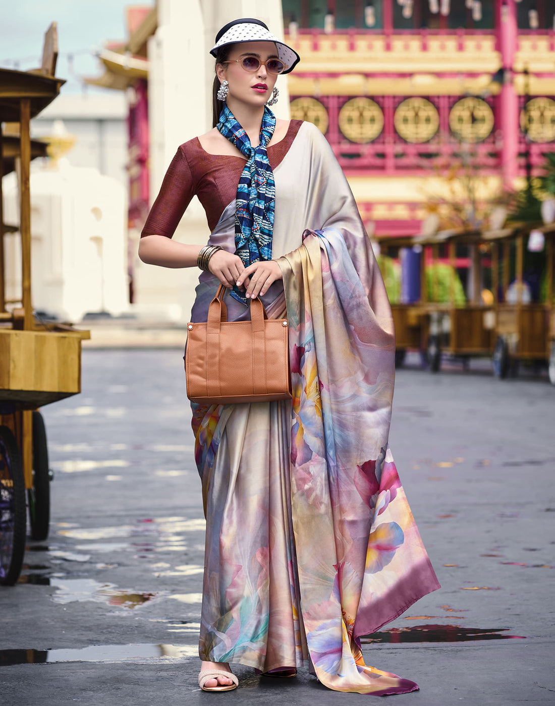 Mauve Silk Printed Saree