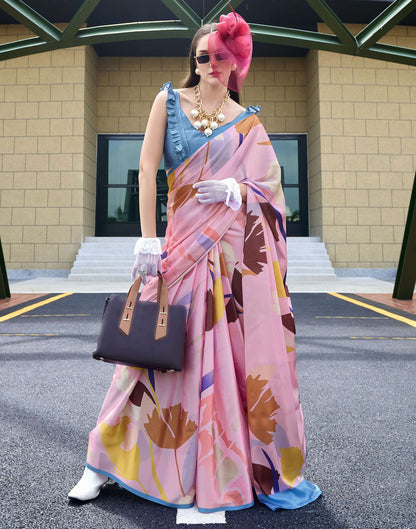 Light Pink Silk Printed Saree