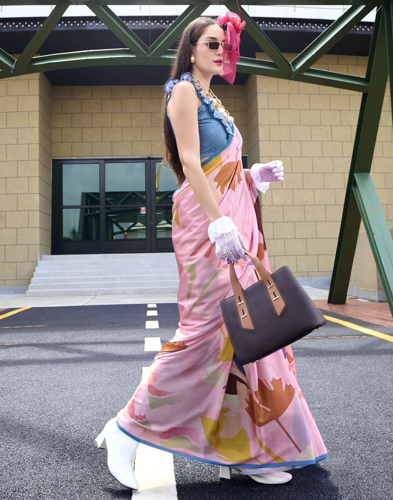 Light Pink Silk Printed Saree