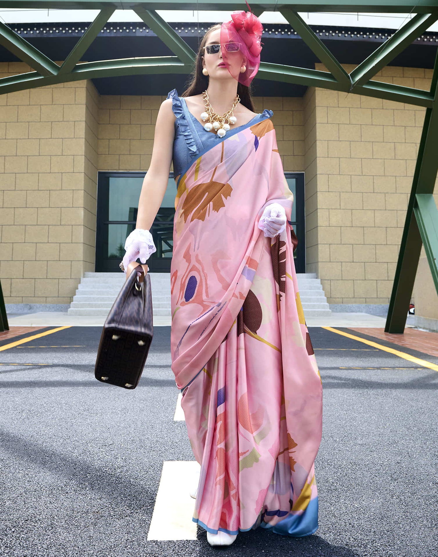 Light Pink Silk Printed Saree